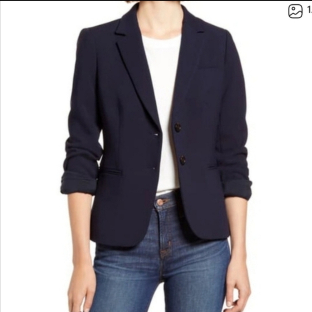 J Crew Blazer Navy Blue XS Classic Single Breasted Essential Career Nautical